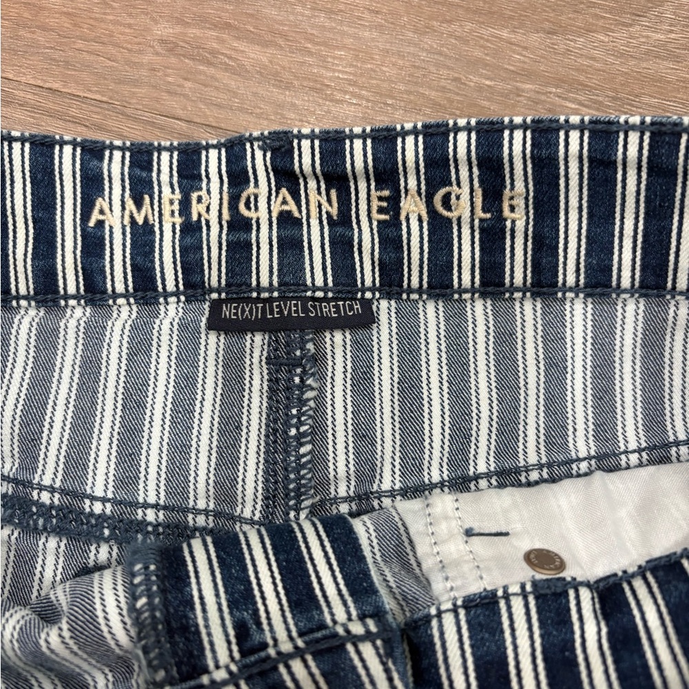 American Eagle Outfitters Navy Striped Jean Shorts - Picture 2 of 4